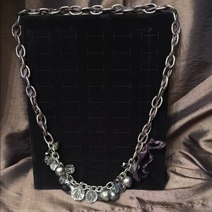 Elegant Silver, crystal plum ribbon Necklace